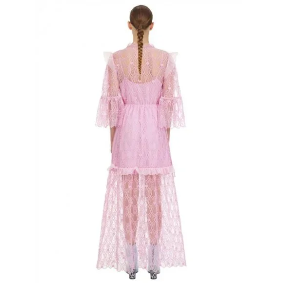 NWT Self-Portrait Tear Drop Mesh Maxi Dress Lilac Size 0 - Picture 5 of 7